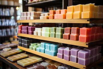 Naklejka na ściany i meble shelves filled with homemade soap bars