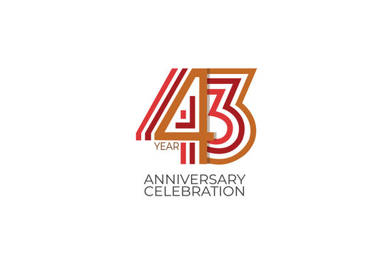 43rd, 43 years, 43 year anniversary with retro style in 3 colors, red, pink and brown on white background for invitation card, poster, internet, design, poster, greeting cards, event - vector