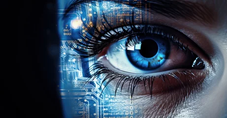Fotobehang cybernetic eye scanning for vulnerabilities, representing AI's role in cybersecurity © Stock Pix