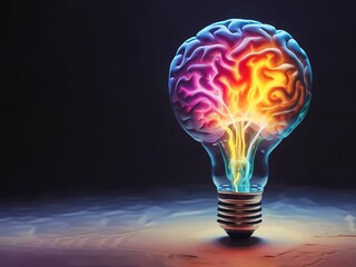 an illustration of the idea of ​​the human mind with colorful and shining lights. generative AI