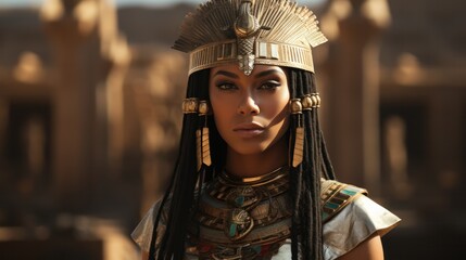 Cleopatra, Queen of Ancient Egypt, in golden attire, as Queen and Pharaoh, Generative AI
