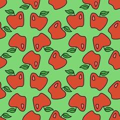 Red apples with green background seamless pattern for kids