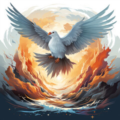 Graphic and biblical representation of the Holy Spirit in the form of a dove - obrazy, fototapety, plakaty