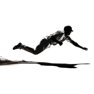 recommend clip art: Black silhouette of a male athlete playing baseball, hitting the baseball with a bat and wearing a baseball glove