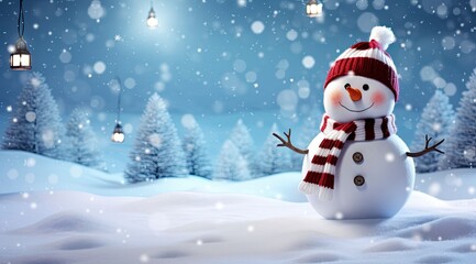 Naklejka na ściany i meble Happy snowman in the winter scenery.
