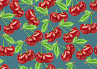 Delicious seamless pattern with cherries fruit