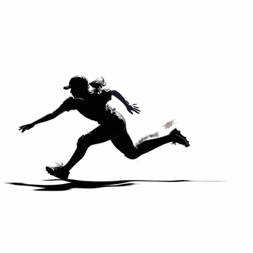 recommend clip art: Black silhouette of a female athlete playing baseball, hitting the baseball with a bat and wearing a baseball glove