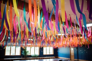decorative streamers hanging from the ceiling - obrazy, fototapety, plakaty