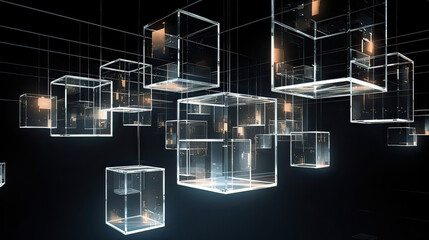 abstract background with glowing floating cubes