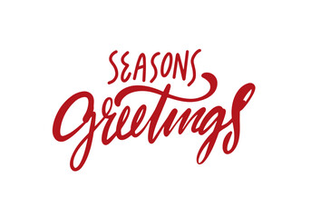 Seasons greetings red color handwritten lettering phrase.