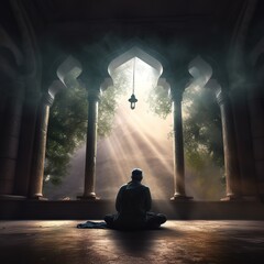 someone who is sitting and praying under the sunlight. Generative AI