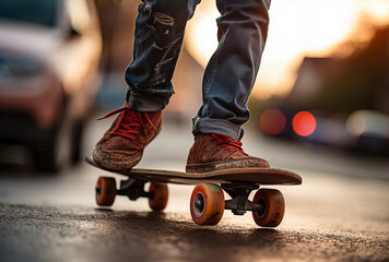Fototapeta na wymiar Skateboard on the road