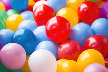 brightly colored balloons clustered together for party