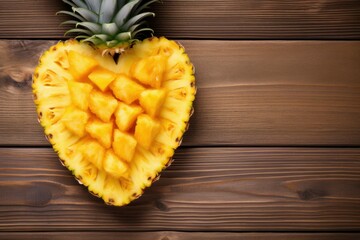 Pineapple slice with cut in shape heart on board. Exotic snack sweet dessert. Generate Ai