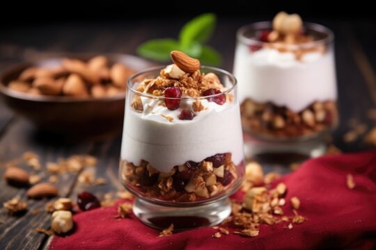 topping parfait with crushed nuts