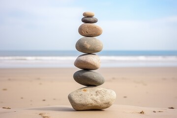Fototapeta na wymiar a balanced arrangement of stones on a sandy beach