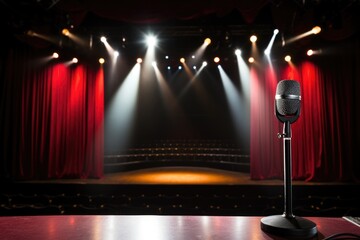 a microphone and podium under spotlight on stage