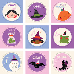 Flat great job sticker collection. Education and study motivation.