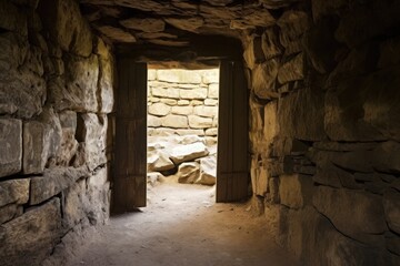 open door in high stone wall