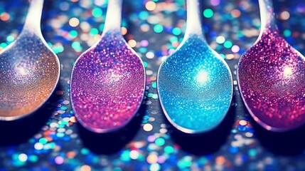 drops of water on colored spoons 