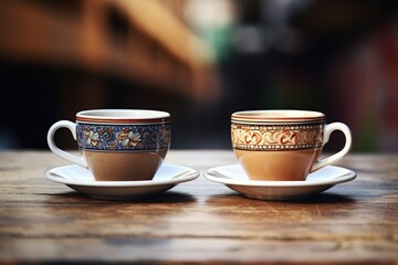 Obraz premium close-up of two coffee cups on a table
