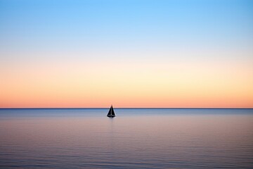 Fototapeta na wymiar heeling sailboat silhouette on horizon line at dusk