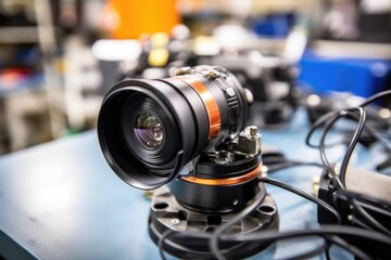 Fototapeta na wymiar close-up view of webcam lens in production