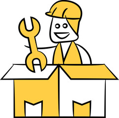 Doodle Service Man Holding Wrench in Box Illustration
