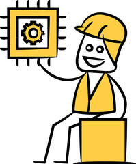 Doodle Engineer and Microchip Illustration
