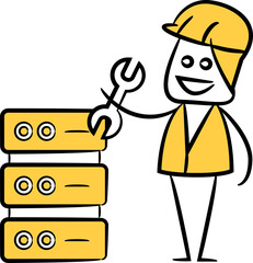 Doodle Engineer Fixing Server Illustration
