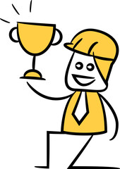 Doodle Engineer Showing Trophy Illustration
