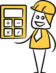 Doodle Engineer Showing Calculator Illustration
