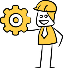 Doodle Engineer Holding Gear Illustration
