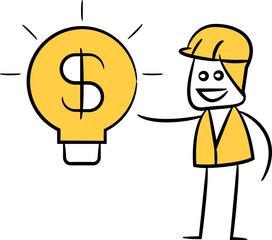 Doodle Engineer and Money Light Bulb Illustration
