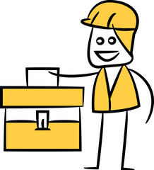 Doodle Engineer Holding Toolbox Illustration
