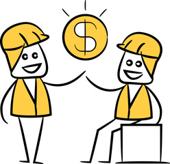 Doodle Engineer and Dollar Coin Illustration
