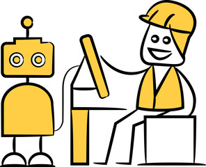 Doodle Engineer Programming Robot Illustration 
