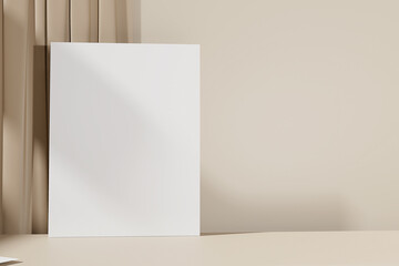 Realistic blank flyer brochure for mockup on beige background. 3D Render.