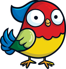 Cute and funny red blue yellow green bird cartoon illustration