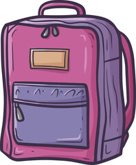 Funny modern pink purple backpack cartoon illustration