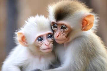 a monkey comforting a baby monkey