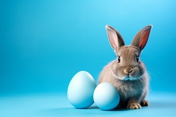 Fototapeta na wymiar Easter Bunny with Blue Egg