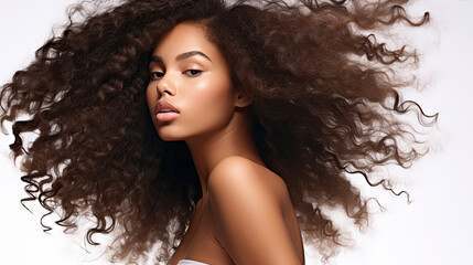 Woman with dark brunette beautiful healthy hair, Healthy hair advert 