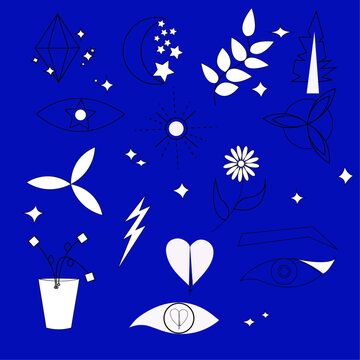 Set of boho ezoteric doodles sign vector illustration. Hand drawn art