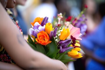 tight focus on a bouquet of flowers for performers