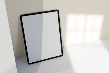 Full screen tablet mockup on beige background, 3D render