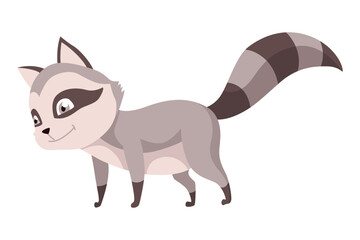 Raccoon character emotion. Funny wild coon pose or cute mammal animal, cartoon vector. Character emoji design isolated on white background