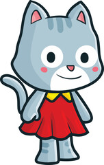 Cute grey female cat cartoon character smiling vector illustration