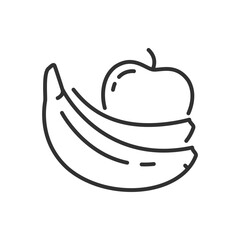 Fruits, linear icon, bananas, apple. Line with editable stroke