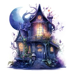 Moonlight dark themed night elf fairytale fantasy fairy house.